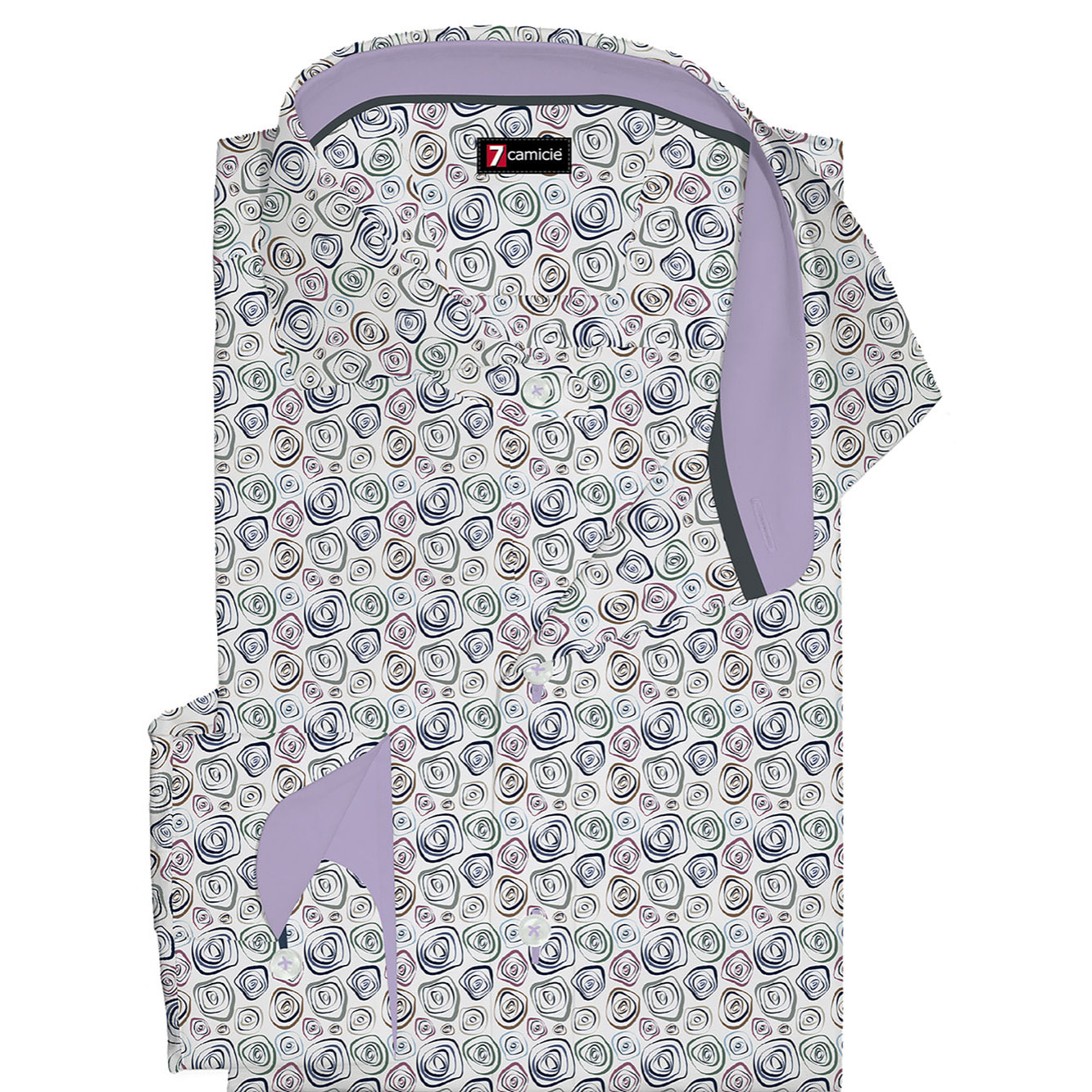 Camicia Uomo 1 Bottone Francese Slim Popeline Stampato Bianco e Blu