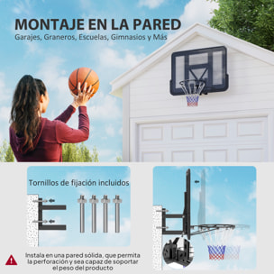 Canasta de Baloncesto de Pared, Tablero de Baloncesto para Interior y Exterior, con Panel Irrompible de 110x75 cm y Red Resistente a Desgarros, para Adultos y Niños, Negro
