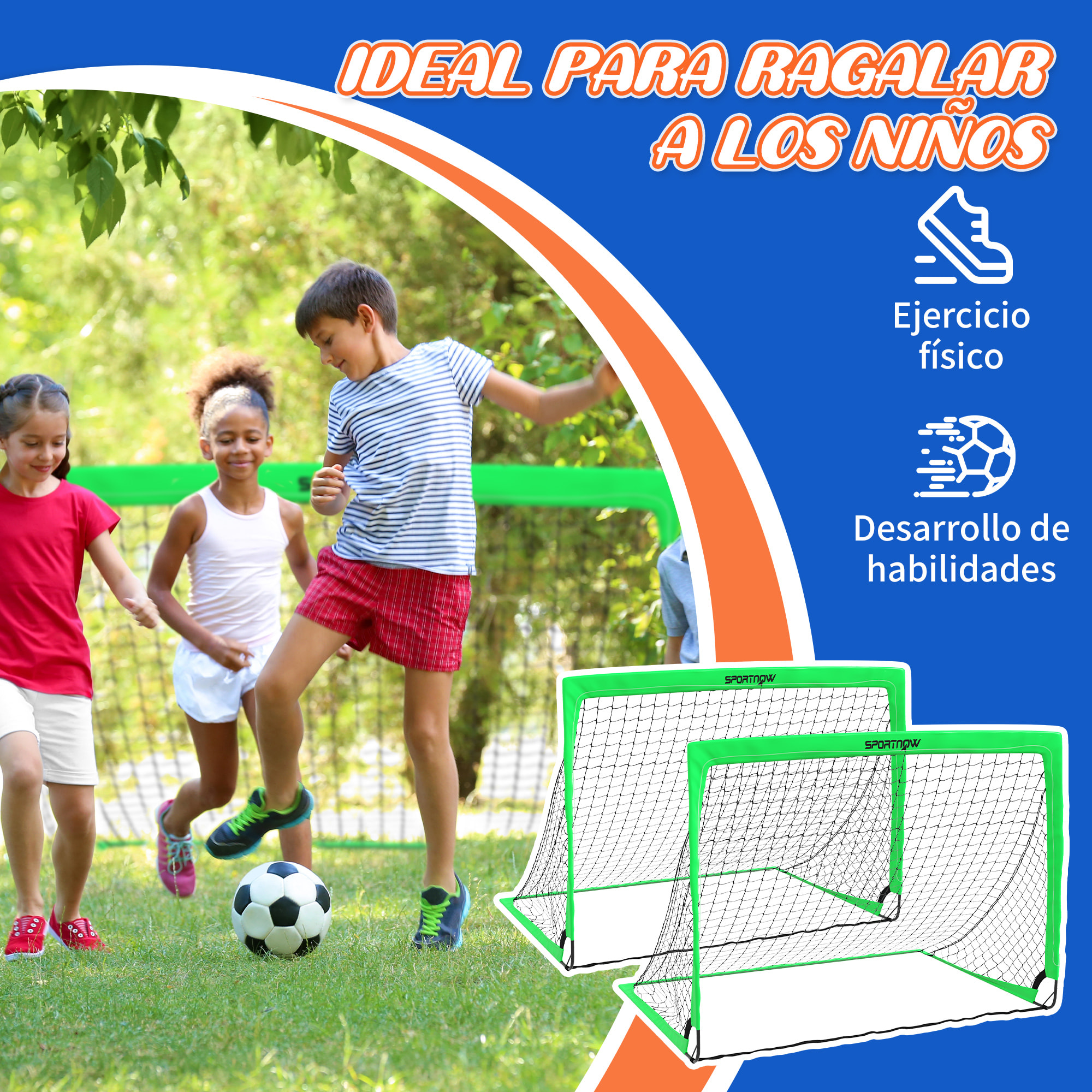 Juego de 2 Porterías de Fútbol para Niños Porterías de Fútbol Plegables con Luz LED Barras de Fibra de Vidrio y Bolsa de Transporte Deportes para Interior y Exterior 120x90x90 cm Verde