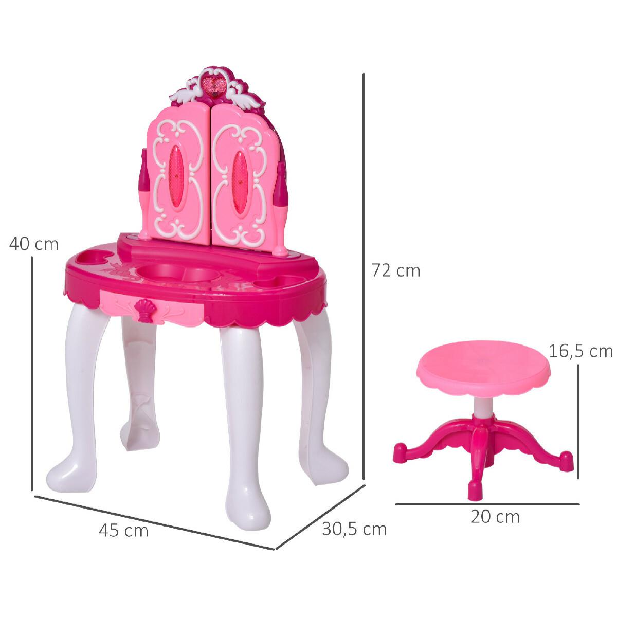 Coiffeuse Enfant Table de Maquillage Fonction de Lumière et de Musique Fuchsia Rose Blanc