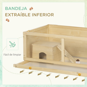 Jaula para Hámster de Madera 100x58x38 cm con Tapa Abatible Panel de Acrílico