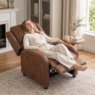HOMCOM Sillón Relax Reclinable, Sillón Reclinable Manual, Tapizado en Cuero Sintético, Instalación Rápida, Reposapiés, Muelles Ensacados y Acolchado Grueso, para Salón, Dormitorio, Oficina, Marrón