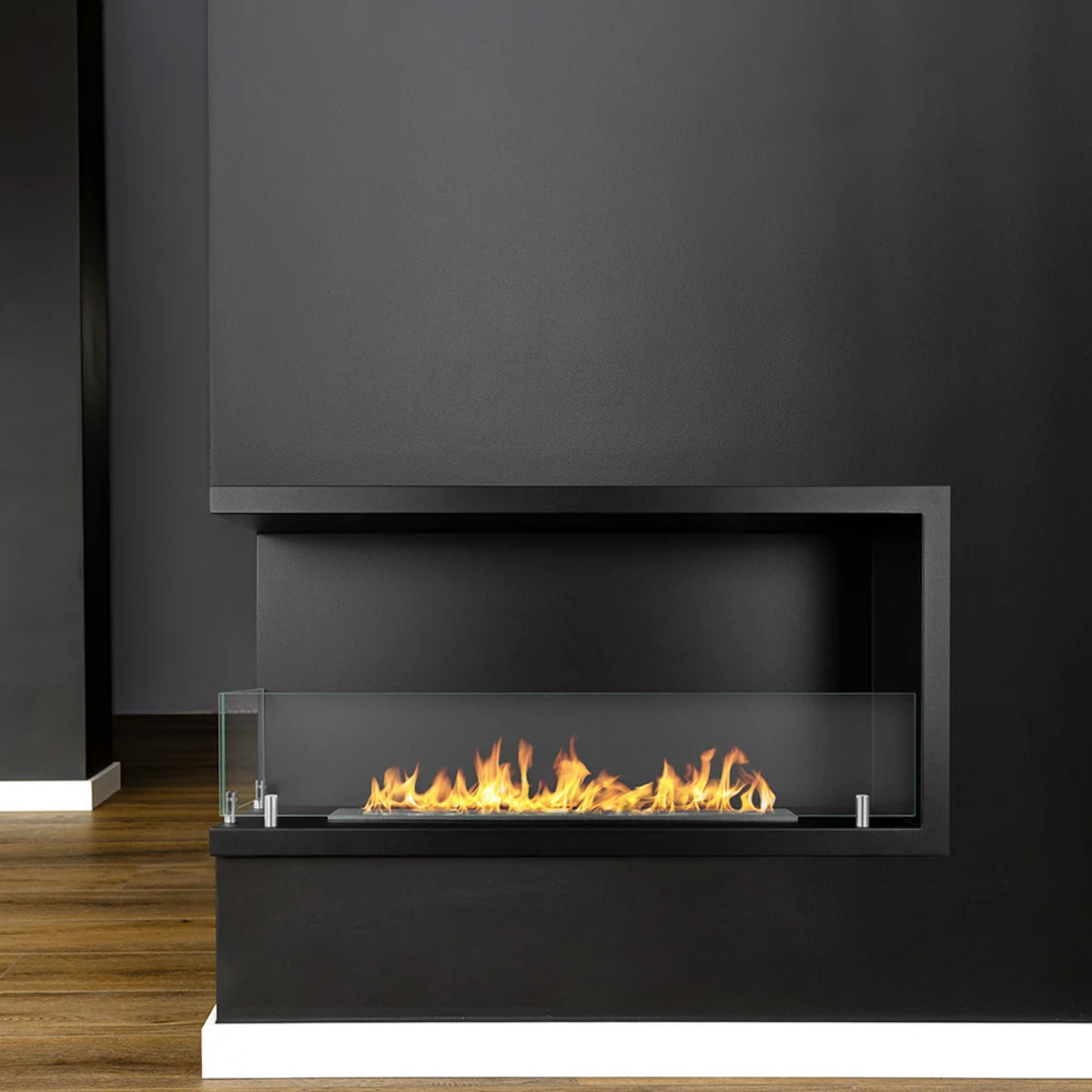 Sutri 90 - Camino a Bioetanolo da Incasso Angolare Sinistro 90x45x22,4 cm con Bruciatore 1,5lt in Acciaio