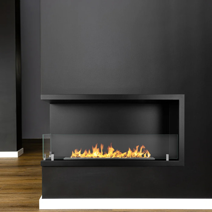 Sutri 90 - Camino a Bioetanolo da Incasso Angolare Sinistro 90x45x22,4 cm con Bruciatore 1,5lt in Acciaio