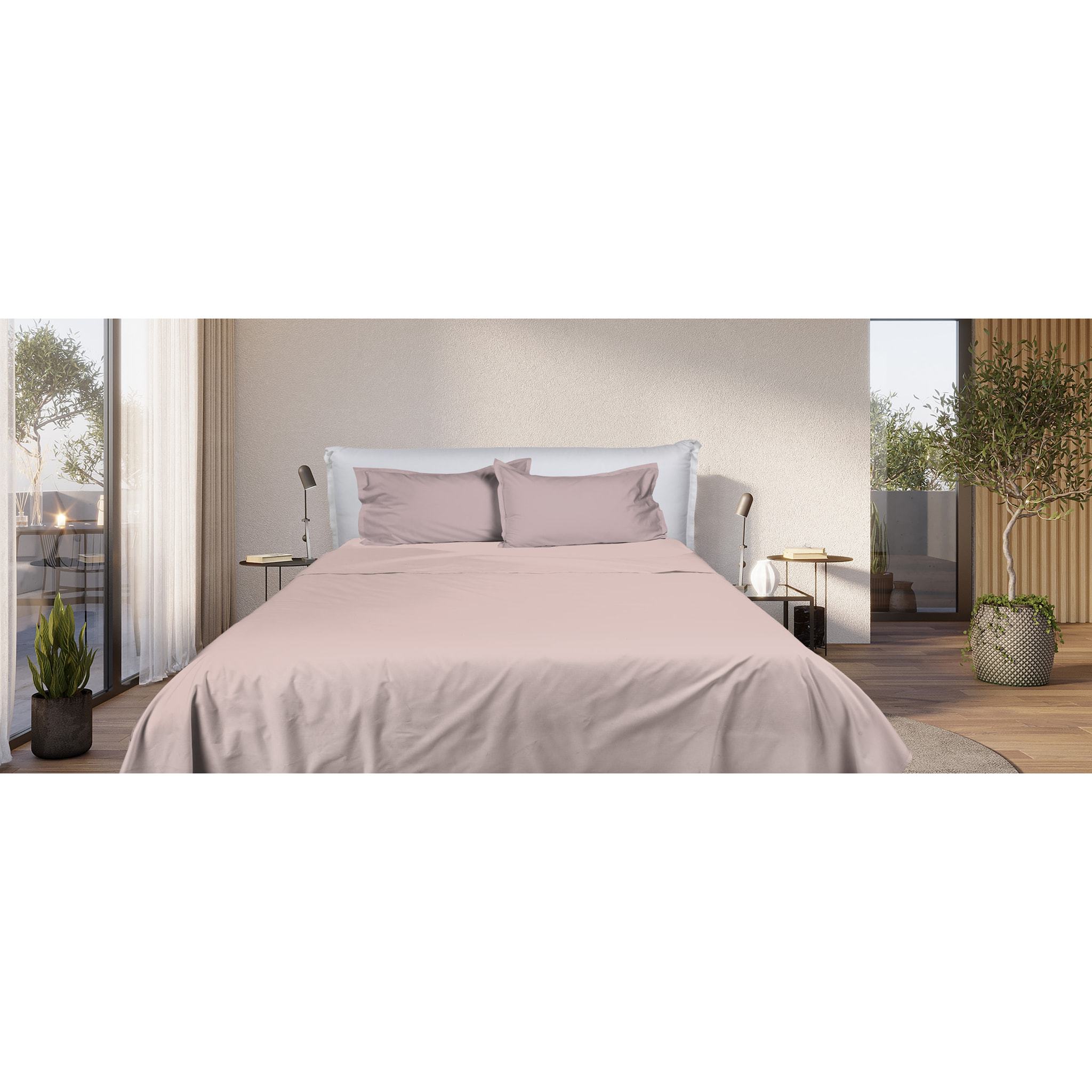 UNO CASA DESIGN Completo Letto Bice 25 Bicolor in Puro Cotone_Matrimoniale_cipria