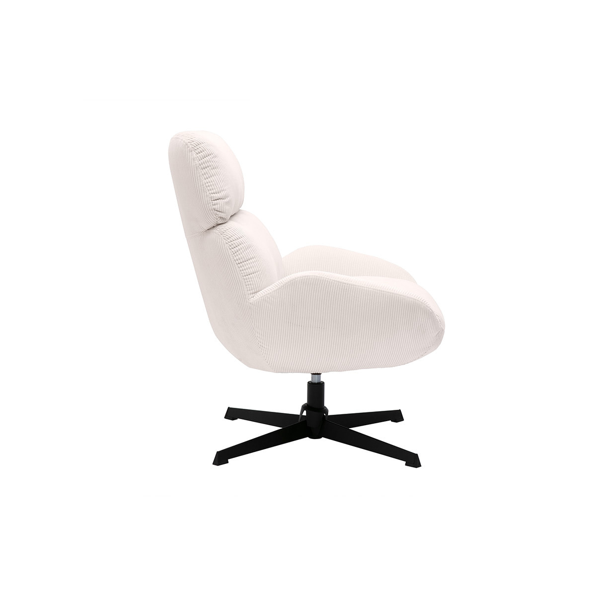 Fauteuil pivotant en tissu velours côtelé écru et métal noir KLEM