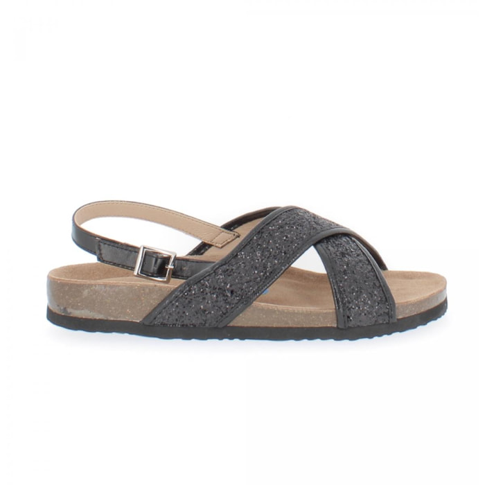 Superga Sandalo Soft Footbed 2 Fasce Incrociate Black Metalic + Glitter S11S862