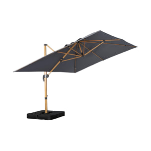Parasol déporté rectangulaire 3x4m, mât effet bois + dalles à lester 50x50cm WIMEREUX + DALLES
