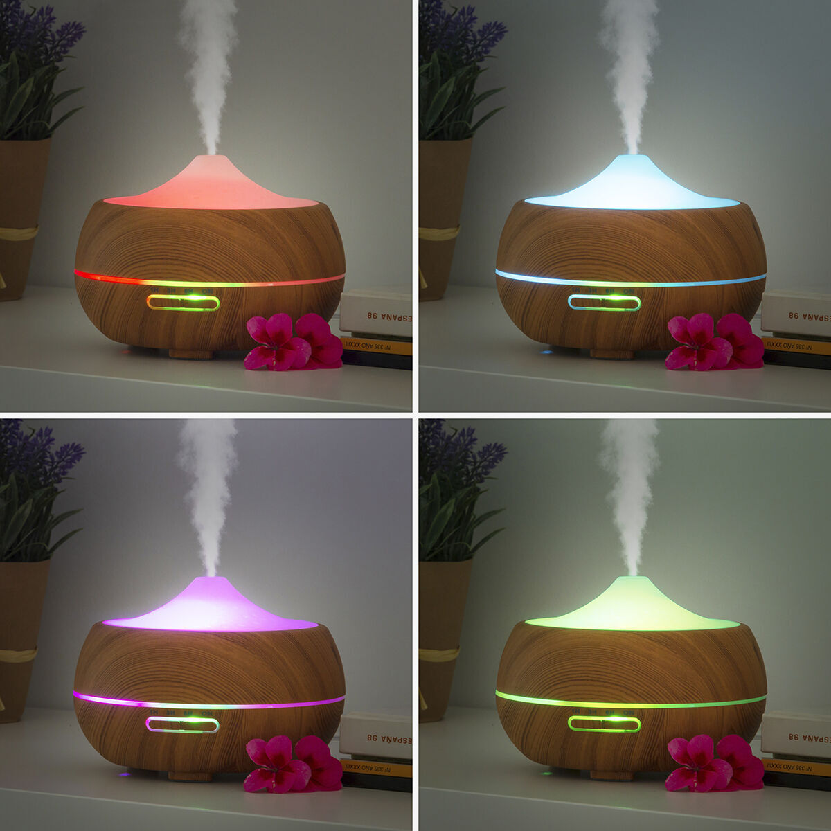 Humidificateur à Diffuseur d'Arômes avec LED Multicolore Wooden-Effect InnovaGoods