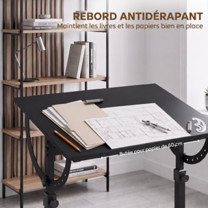 Table à dessin inclinable - bureau réglable H.70-90cm - noir