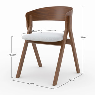 Chaise en bois d'hévéa et tissu gris clair - Héloïse