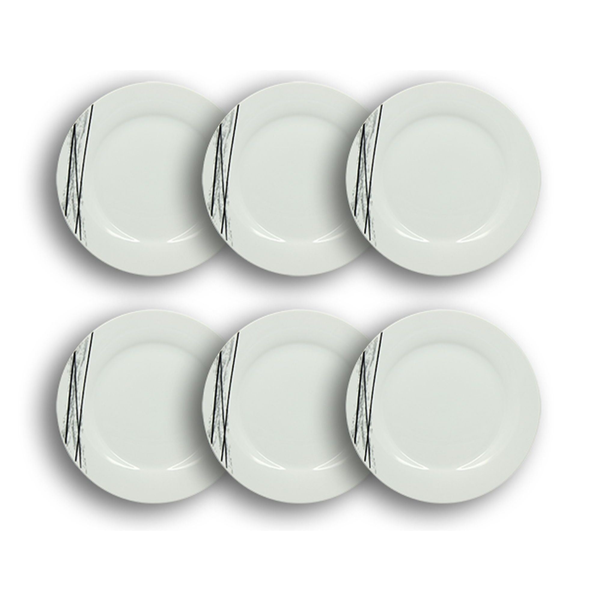 Lot de 6 assiettes plates porcelaine blanche à rayures noires 27cm CARBONE