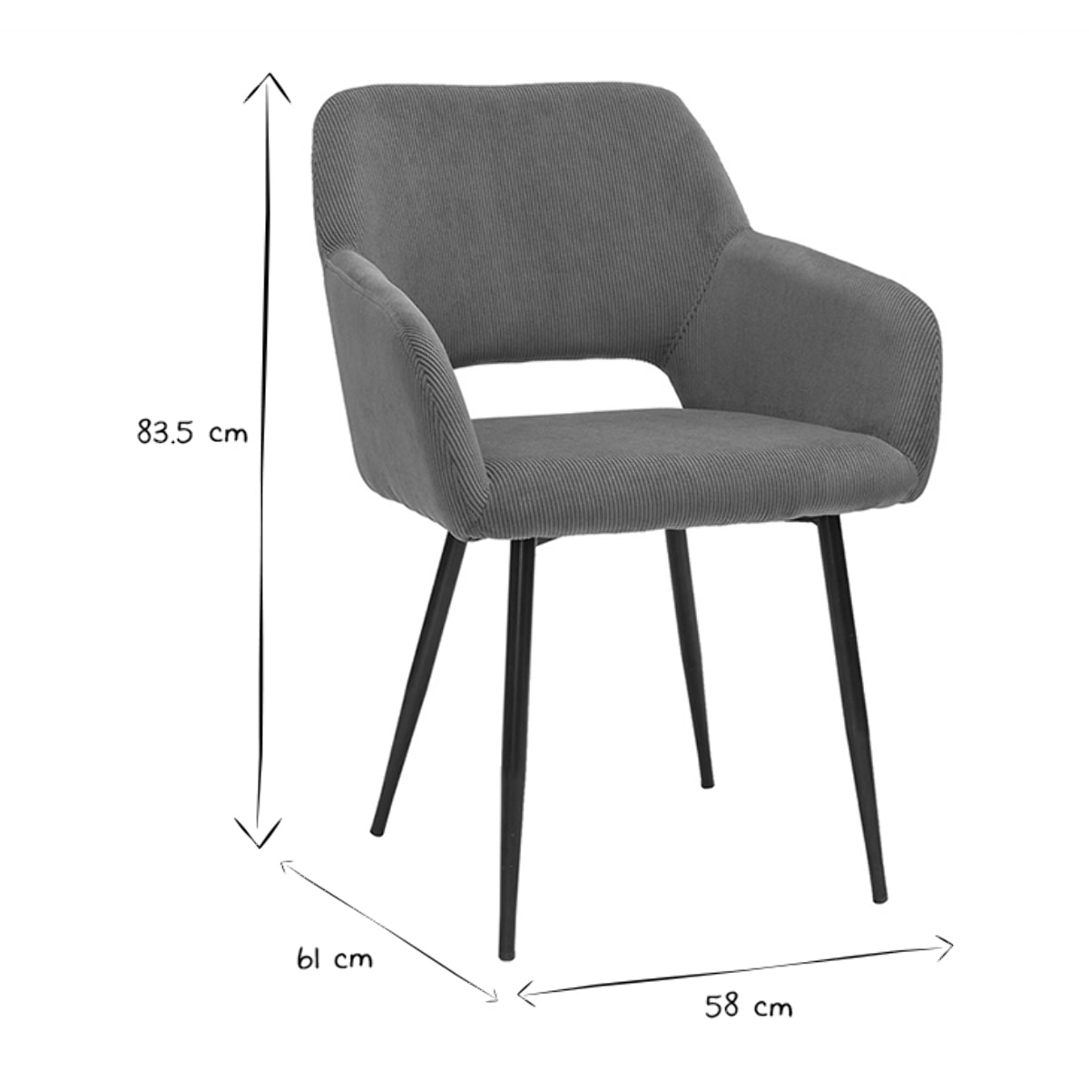 Chaises en tissu velours côtelé vert kaki et métal noir (lot de 2) LAURETTE