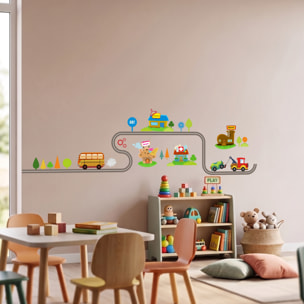 Stickers Muraux décoration adhésifs Petit village avec les voitures