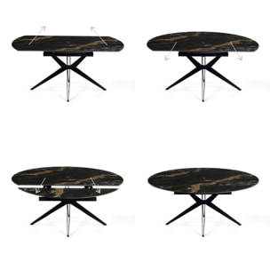 Table à manger extensible Tomasucci FACT, en céramique, marbre noir, gris, 160 x 90-125-160 cm