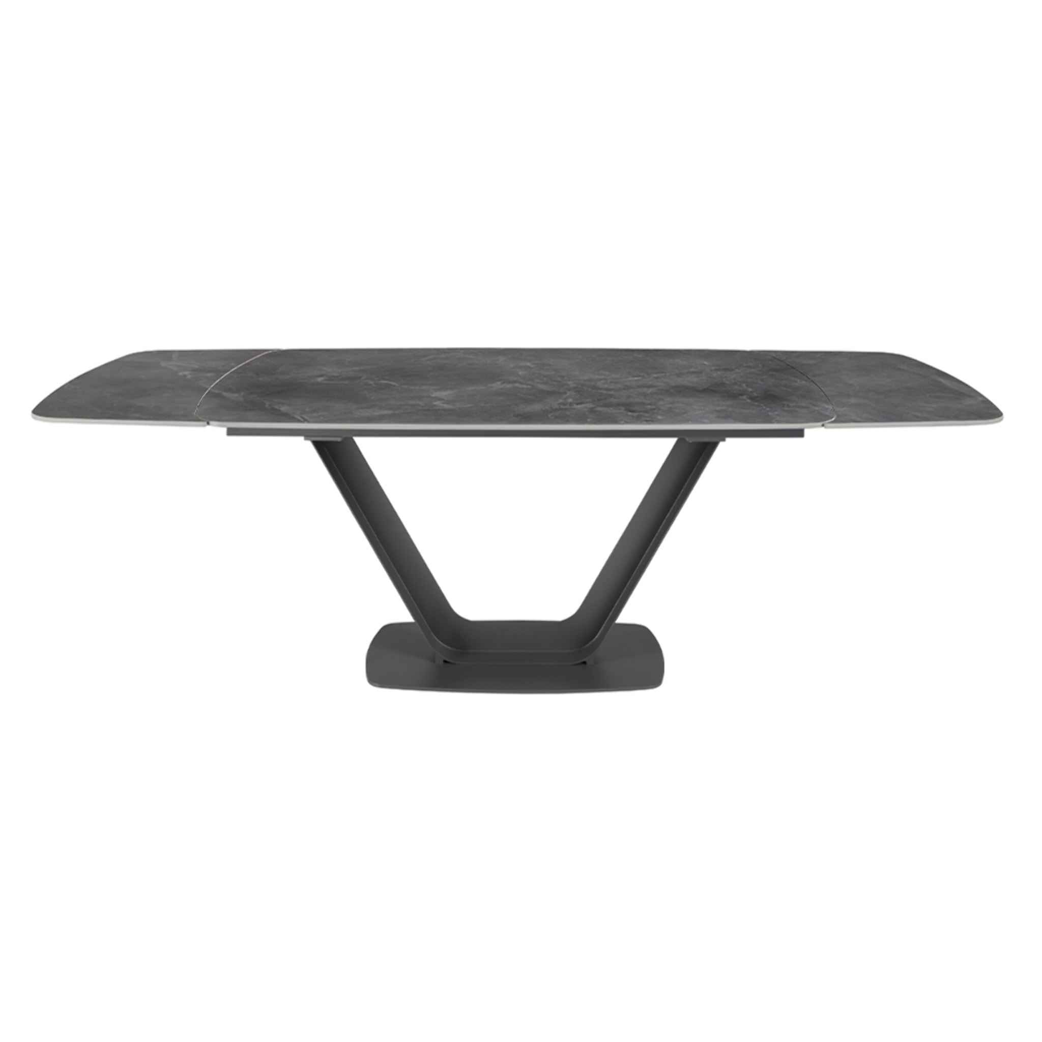 Mesa comedor Angel Cerdá extensible ovalada barril con tapa de mármol porcelánico en negro con vetas grises en acabado mate 160x100x76cm