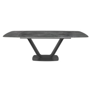 Mesa comedor Angel Cerdá extensible ovalada barril con tapa de mármol porcelánico en negro con vetas grises en acabado mate 160x100x76cm