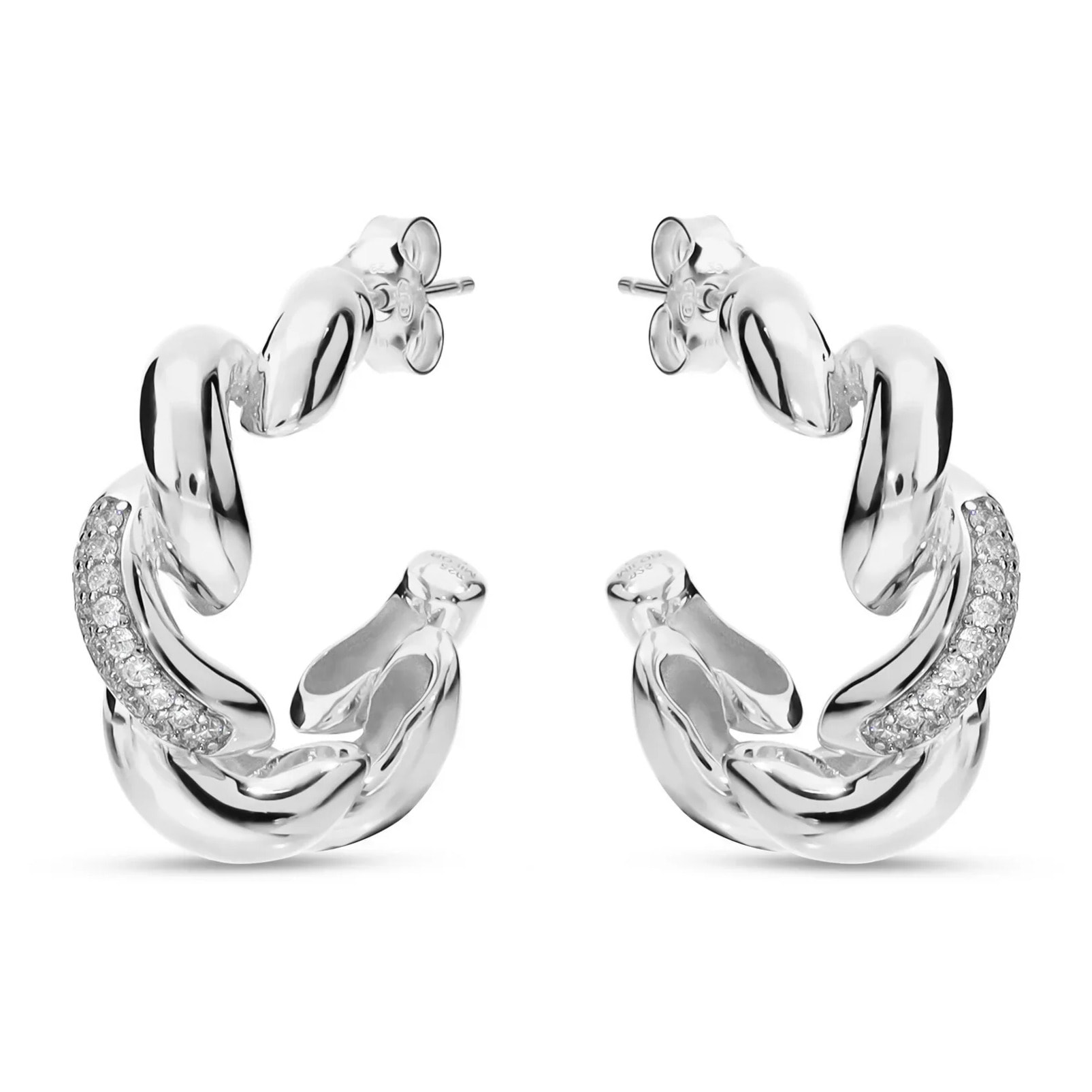 Orecchini Maglia San Marco in Argento 925 placcato Rodio con Pavé di Cubic Zirconia