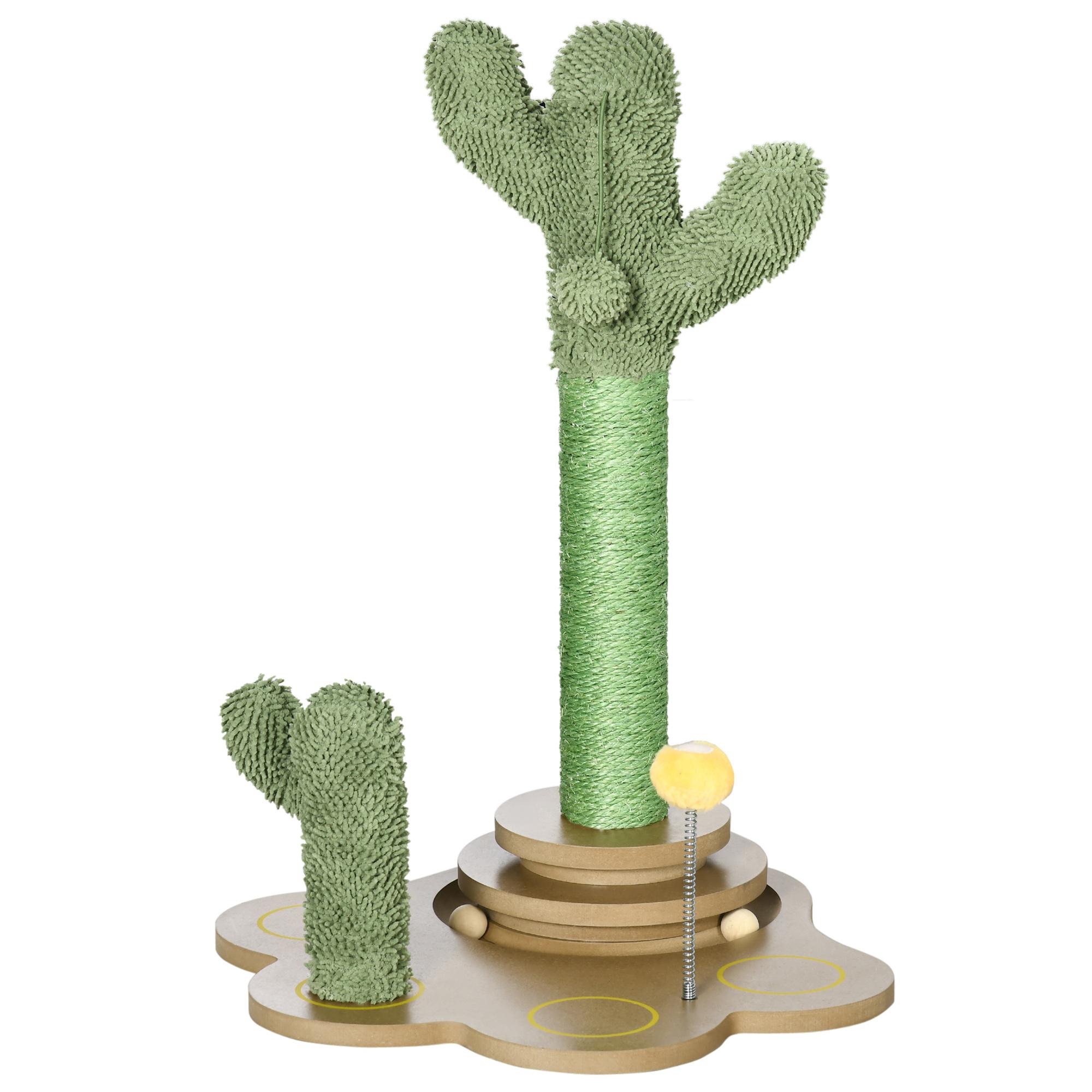 Árbol Rascador para Gatos Pequeños con Postes de Cactus Altura 60 cm Torre para Gatos de Chenilla con Juguetes de Pelotas 46x43x60 cm Verde