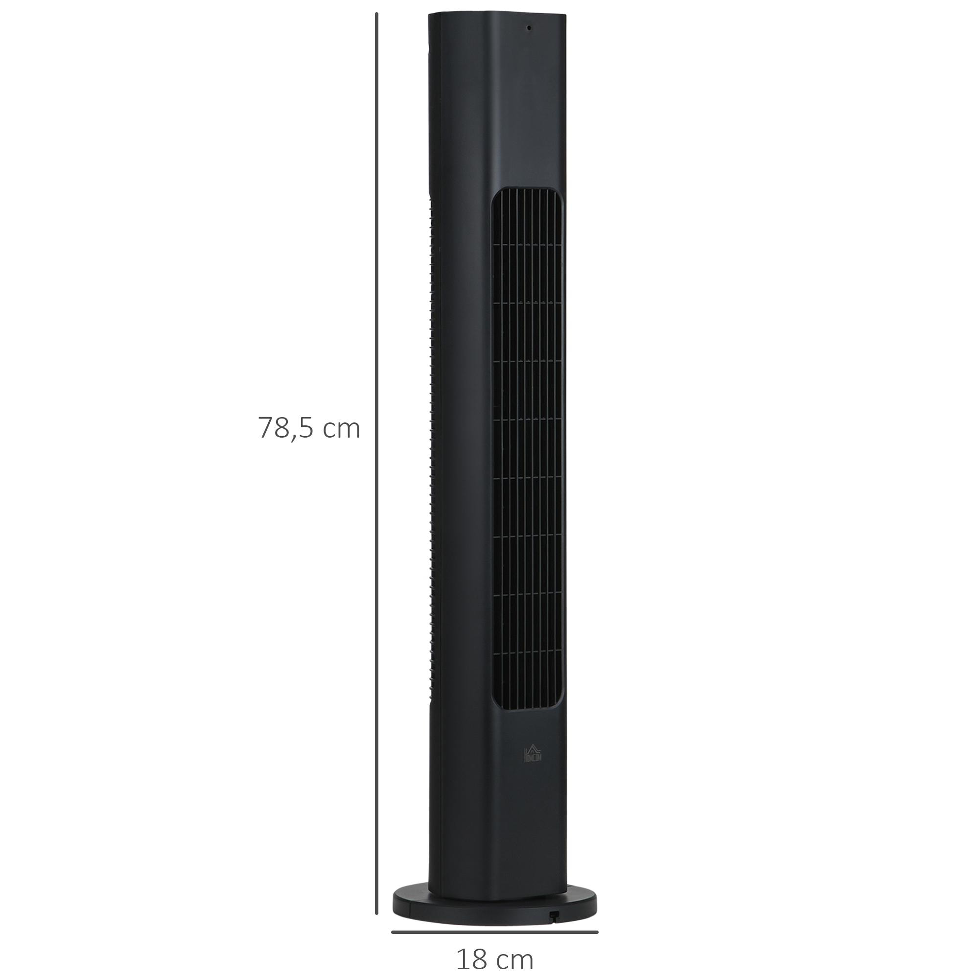 Ventilador de Torre con Mando a Distancia Oscilación de 75° Temporizador 3 Velocidades 3 Modos Silencioso para Hogar Dormitorio Oficina Ø18x78,5 cm Negro