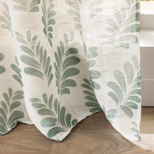 Rideau à œillets polylin imprimé végétal tamisant - Vert