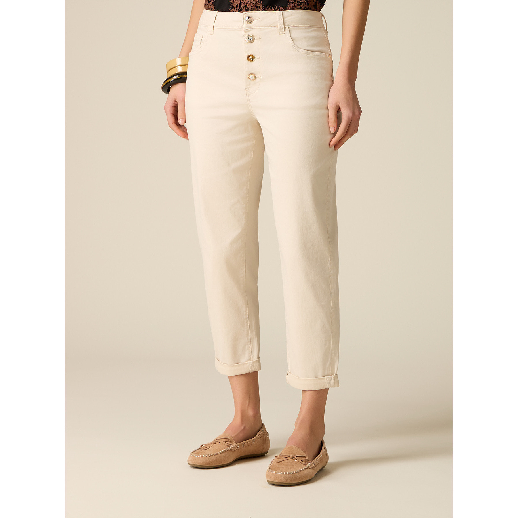 Oltre - Pantaloni boyslim misto lyocell - Bianco