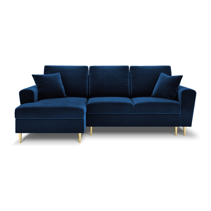 Canapé d'angle gauche convertible avec coffre de rangement "Kyoto" 4 places en velours bleu roi