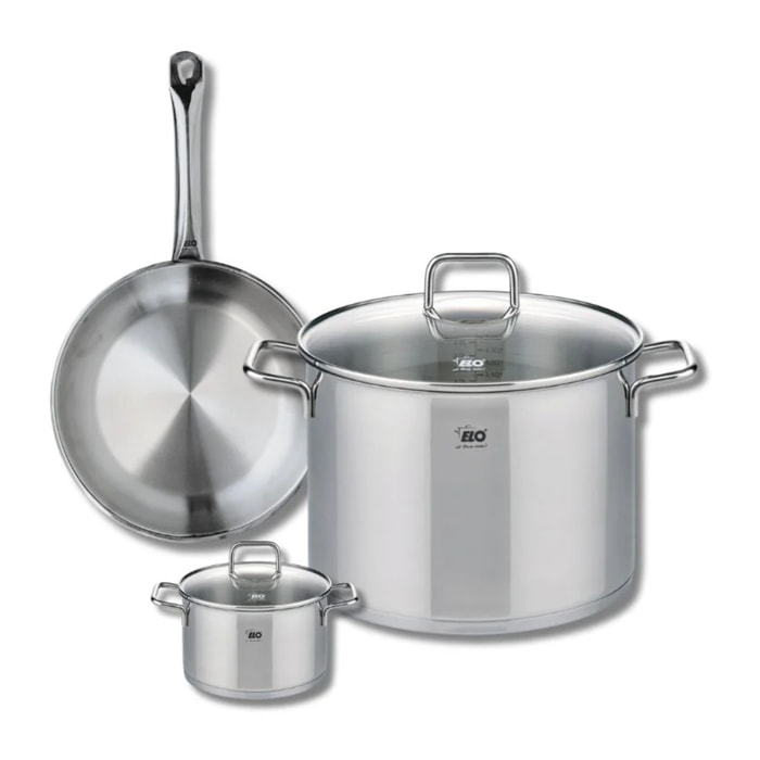 Ensemble de 1 Poêle de cuisson 24 cm et 2 faitouts 12 et 26 cm Elo Profi Citrin