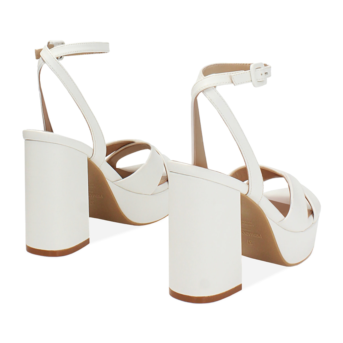 Sandalo donna bianco con plateu, tacco 11 cm