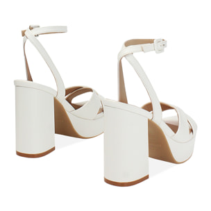 Sandalo donna bianco con plateu, tacco 11 cm