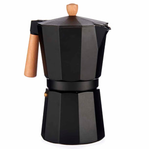 CAFETERA ALUMINIO 12 TAZAS NEGRA ASA MADERA