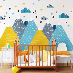 Stickers muraux enfants - Décoration chambre bébé - Autocollant Sticker mural géant enfant montagnes scandinaves KRISKA