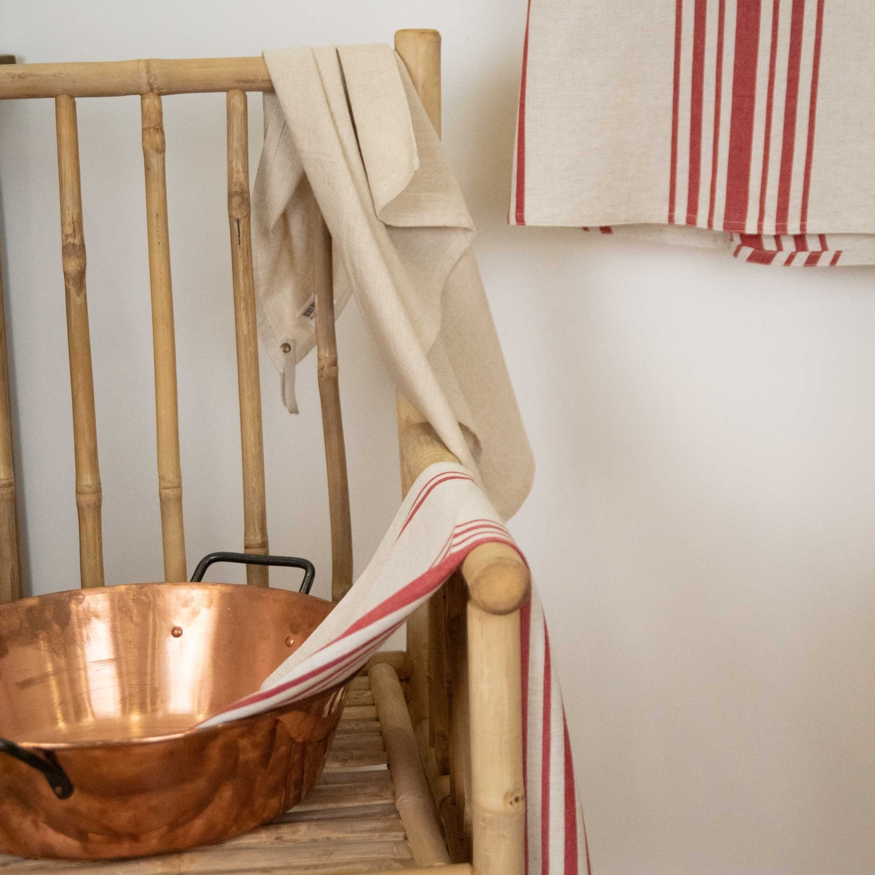 Torchon de cuisine polylin à rayures - Rouge