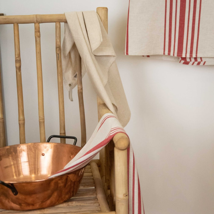 Torchon de cuisine polylin à rayures - Rouge