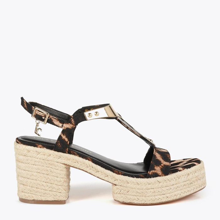 Sandali con tacco alto sparto e dettaglio metallico