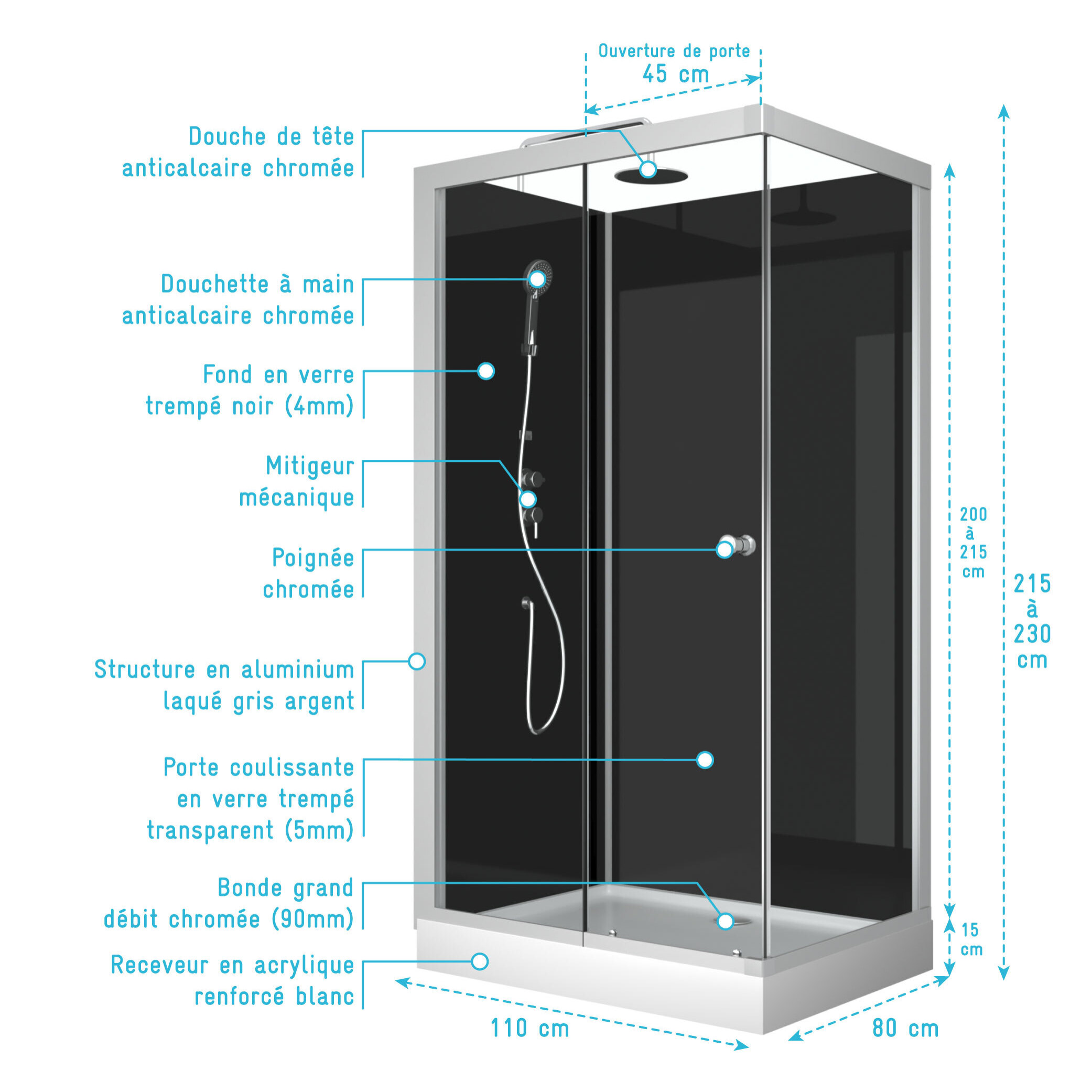 cabine de douche SHADOW CORNER RECTANGLE - 110x80x230cm