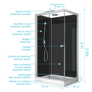 cabine de douche SHADOW CORNER RECTANGLE - 110x80x230cm