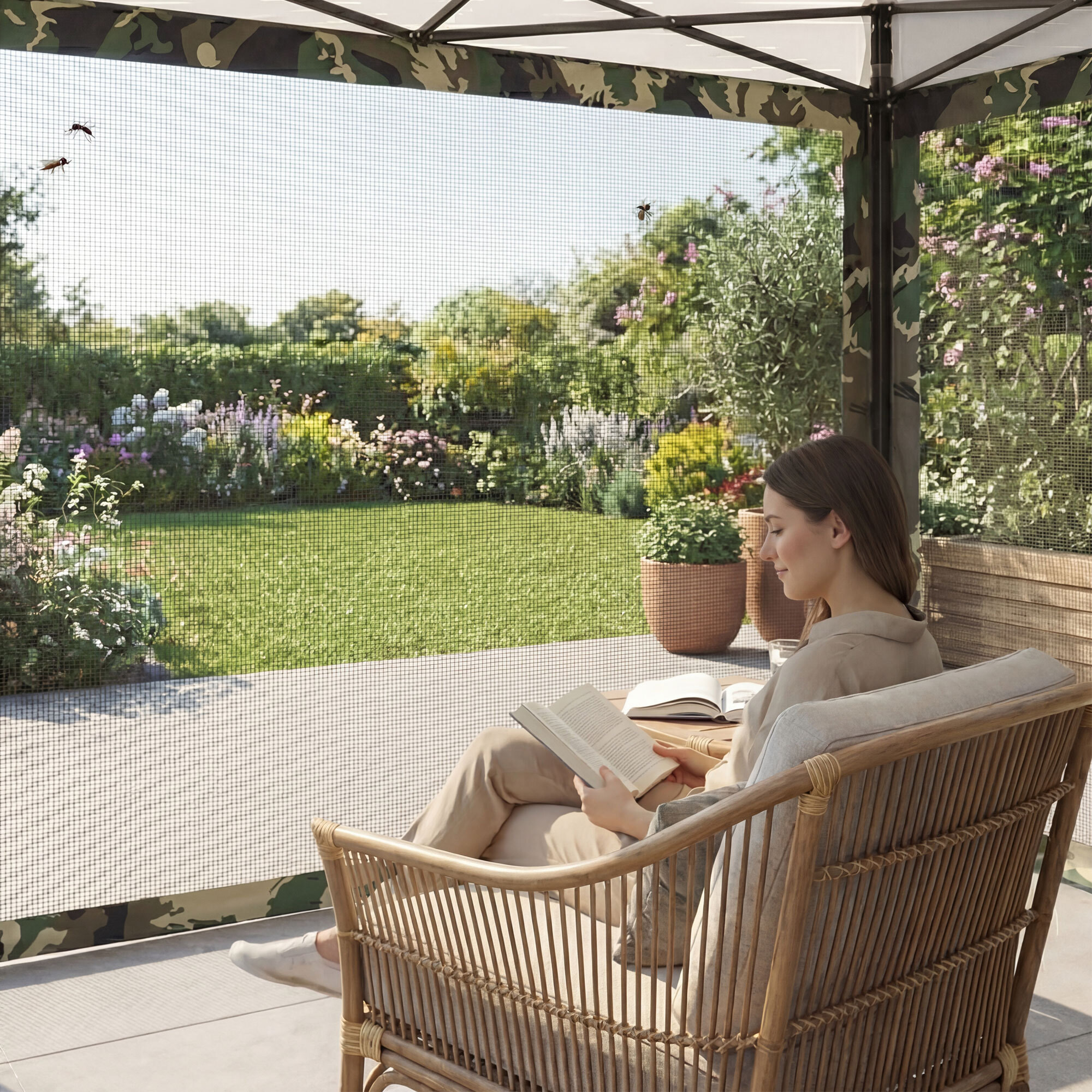 Telo Zanzariera Laterale per Gazebo da Giardino 300x200 cm in PVC Camouflage