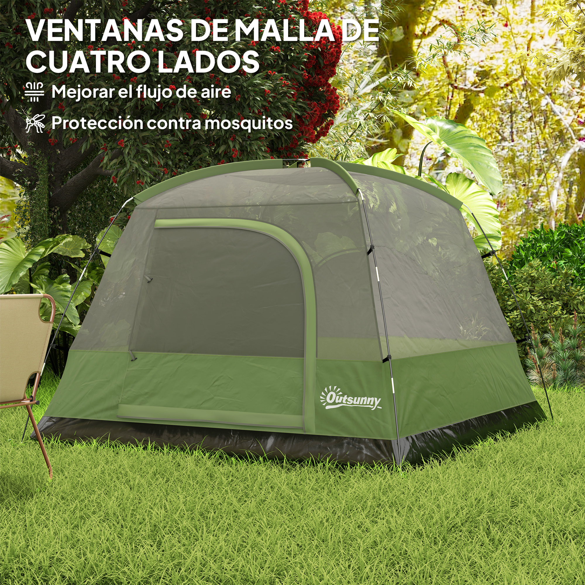 Tienda de Campaña para 2-4 Personas Tienda de Camping Plegable con Puerta Ventanas de Malla Bolsillo Gancho y Bolsa de Transporte Impermeable Fácil Instalación para Senderismo Verde y Gris