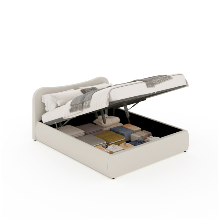 MILANO Lit coffre 160x200cm design arrondi velours côtelé beige