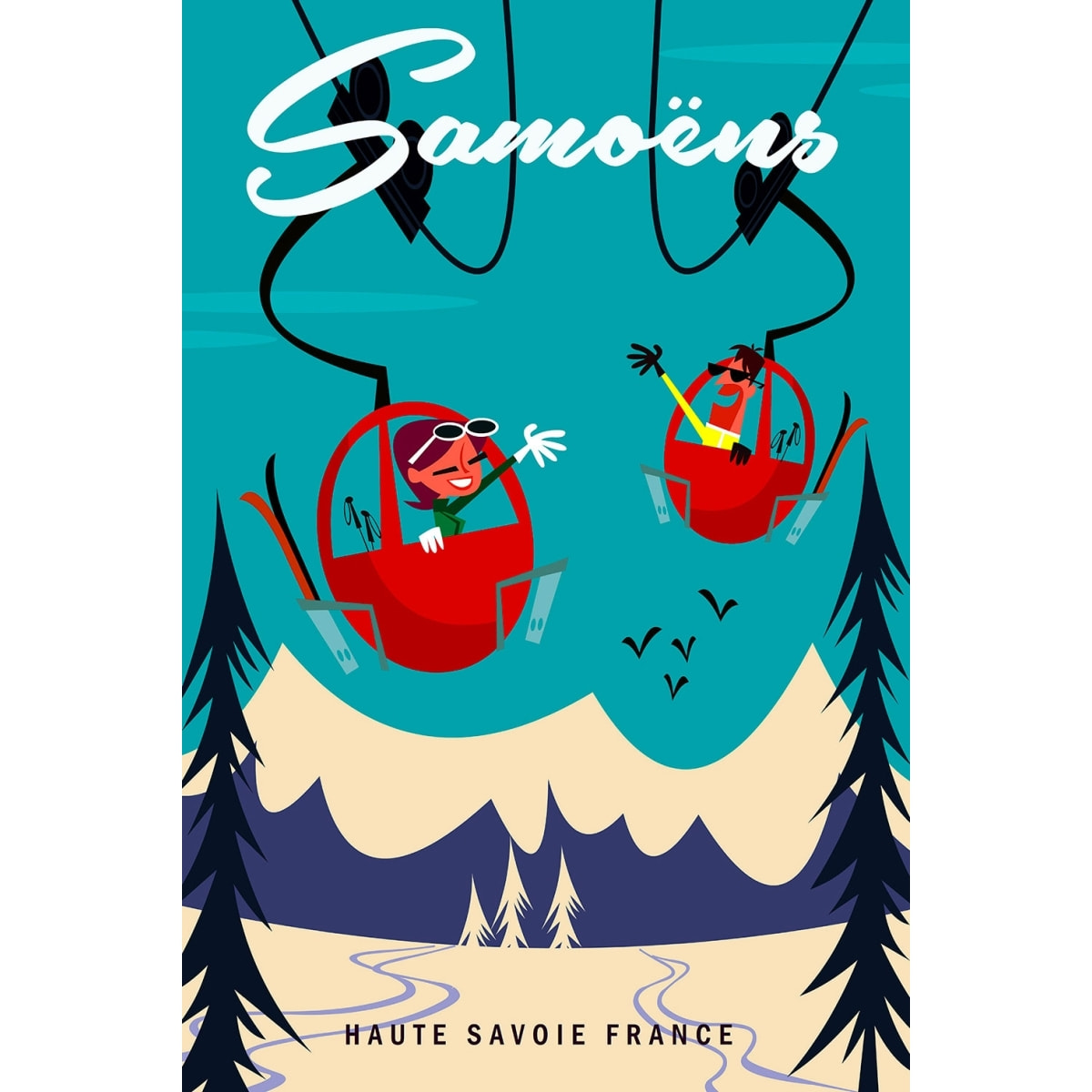 Tableau retro ski à samoens Tableau alu Dibond