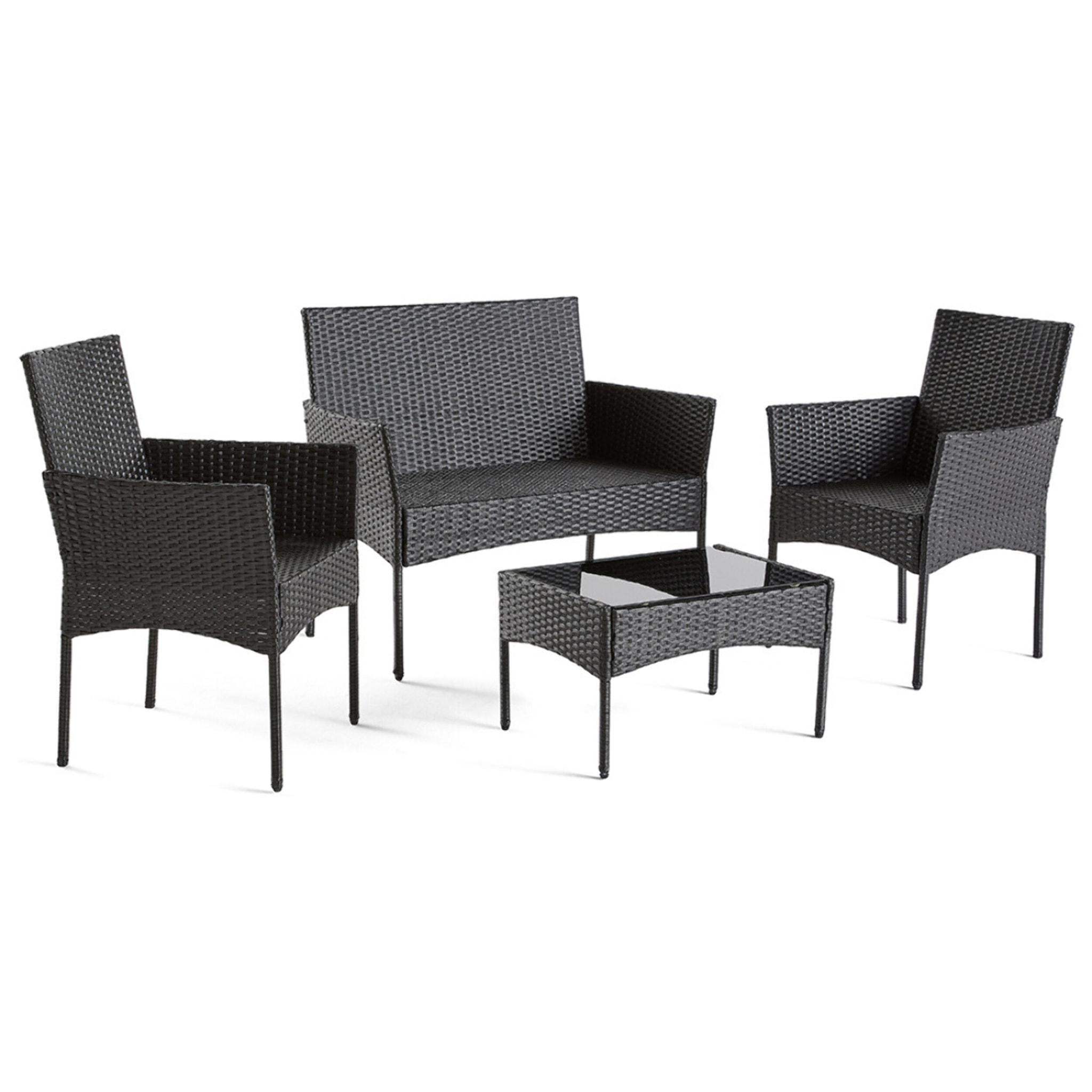 Marbella - salon bas de jardin 4 places - en résine tressée - noir avec coussins beiges - Noir / Blanc