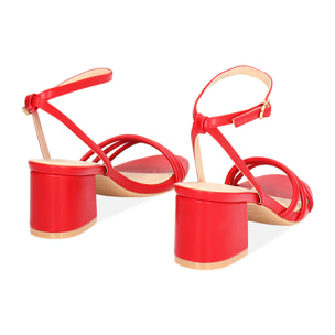 Sandalo donna rosso, tacco largo 5,5 cm