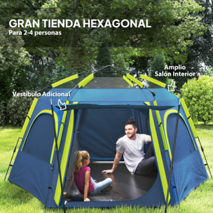 Tienda de Campaña para 2-4 Personas Tienda de Camping Plegable con Fácil Instalación Ventanas de Malla Gancho y Bolsa de Transporte Protección UV Impermeable para Senderismo Azul y Verde