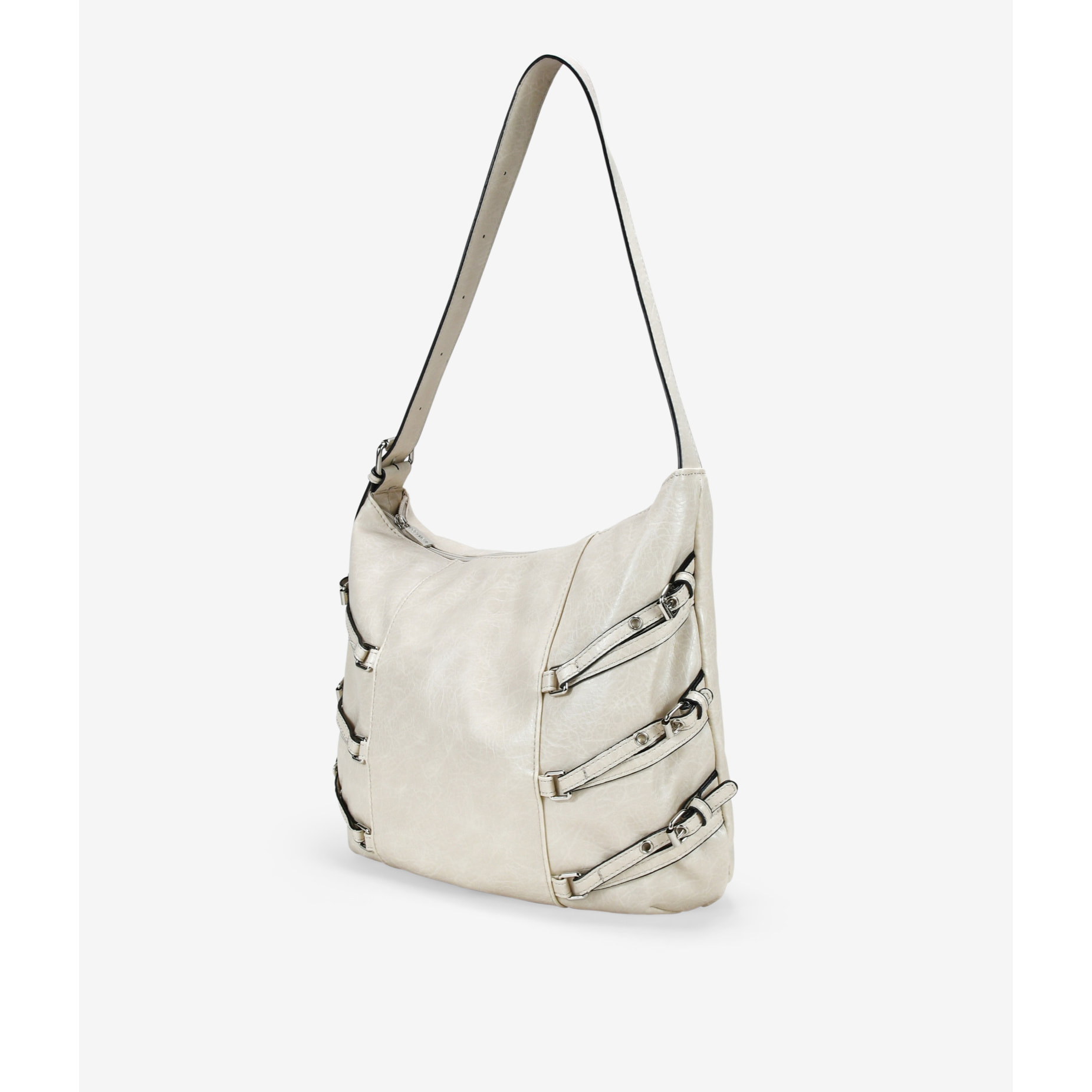 Bolso de hombro beige con hebillas