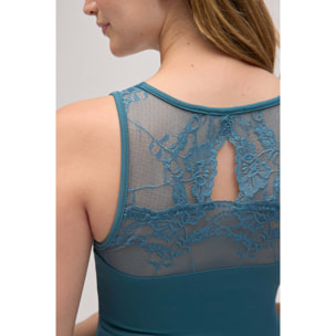 Maglia termica in pizzo verde senza maniche