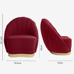 Fauteuil en velours bordeaux, base cerclage doré effet laiton