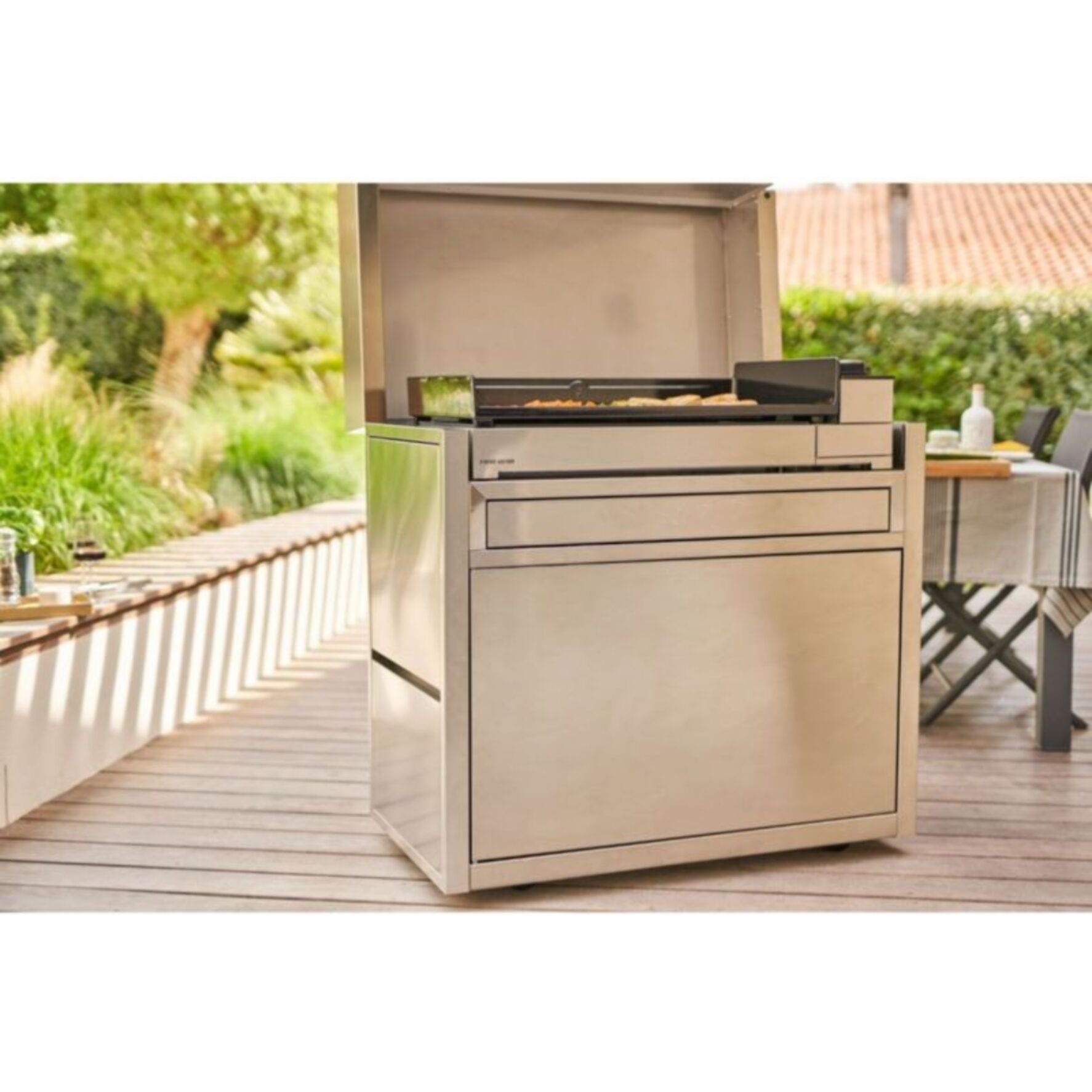 Chariot Plancha FORGE ADOUR CH PIF 75 en inox fermé compatible plancha Premium 75