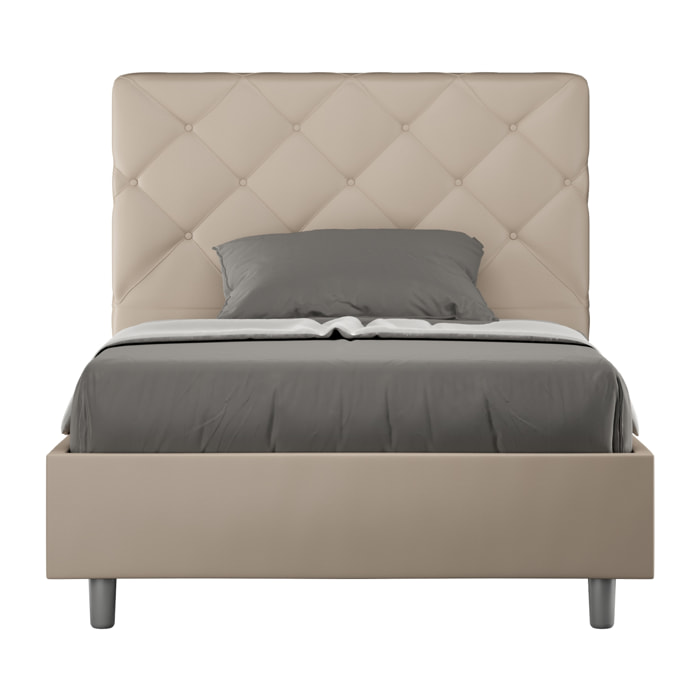 Lit rembourrée avec sommier 140x210 similicuir taupe Priya