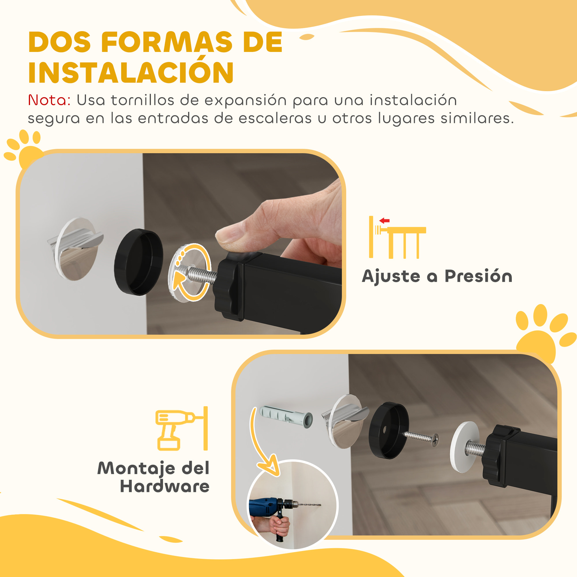 Barrera para Perros Puerta para Perros 76-104 cm Barrera de Seguridad para Mascotas con 2 Extensiones 7/14 cm y Doble Bloqueo para Escaleras y Puertas Negro